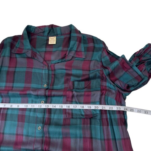 Faded Glory Womens Plaid Tunic Shirt SZ XXL (20)Teal & Burgundy Adj Waist Tie - Picture 5 of 11